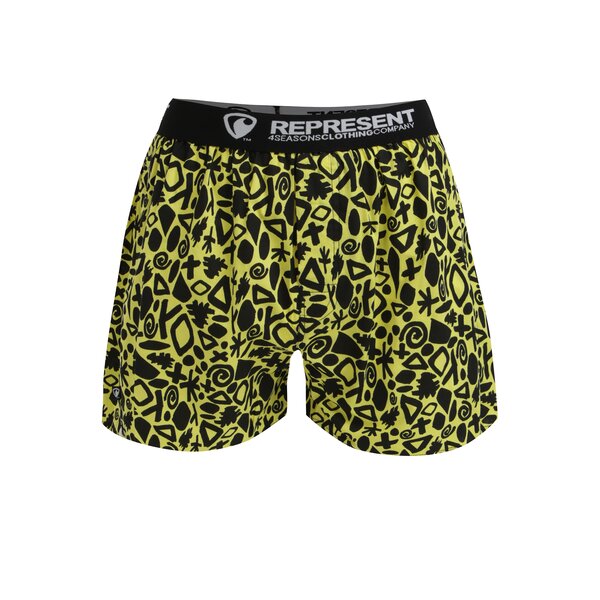 Boxeri galbeni cu print abstract si talie elastica cu logo - Represent Mike Abstract Jesus