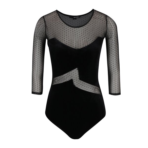Body din catifea neagra cu insertii de plasa si maneci 3/4 - TALLY WEiJL