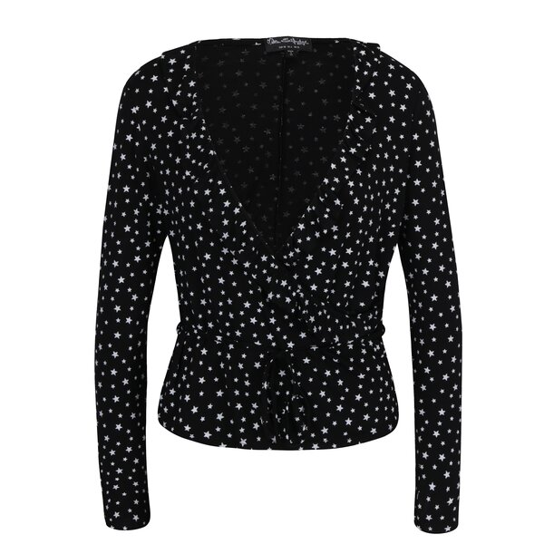 Bluza neagra cu decolteu amplu si suprapus cu print - Miss Selfridge