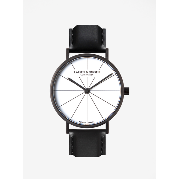 Ceas unisex negru cu curea din piele naturala - LARSEN & ERIKSEN 37 mm