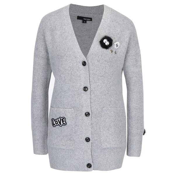 Cardigan gri cu buzunare si aplicatii decorative - TALLY WEiJL