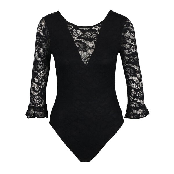 Body negru din dantela partial translucida - Miss Selfridge Petites