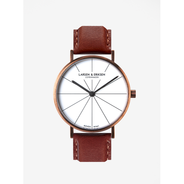 Ceas unisex bronz cu curea maro din piele naturala - LARSEN & ERIKSEN 41 mm