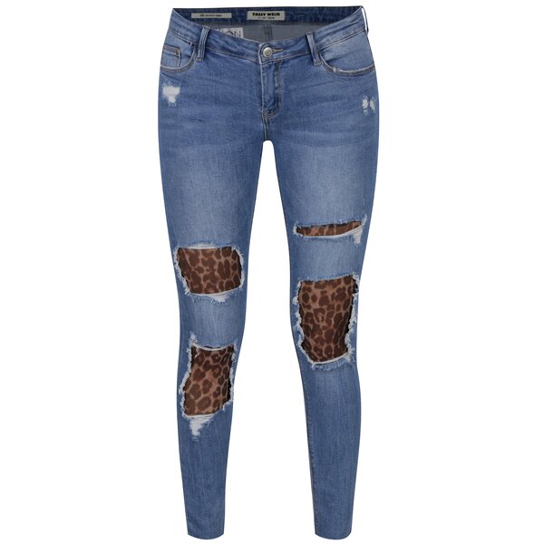 Blugi skinny albastri cu aspect deteriorat si dublura cu print - TALLY WEiJL