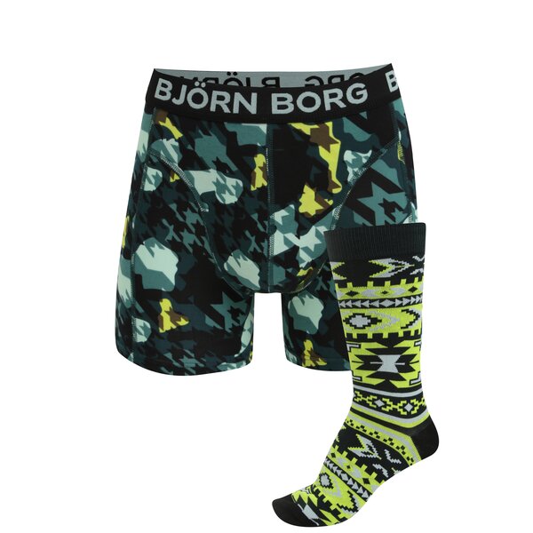 Set de boxeri si sosete verde neon & negru - Björn Borg