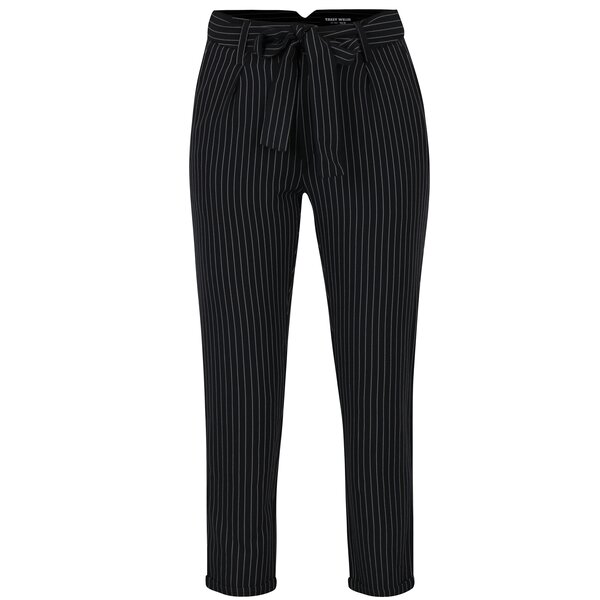 Pantaloni negri cu dungi si talie inalta cu cordon - TALLY WEiJL