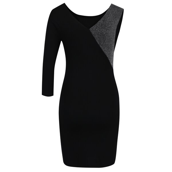 Rochie neagra asimetrica cu insertii argintii -TALLY WEiJL