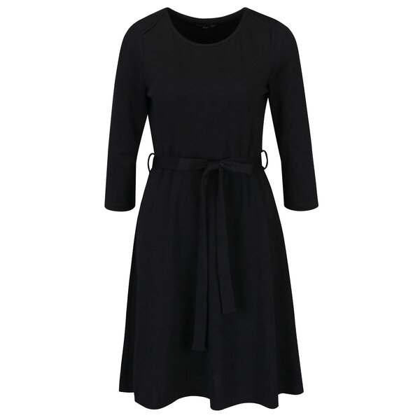 Rochie neagra cu maneci 3/4 si cordon in talie - Smashed Lemon