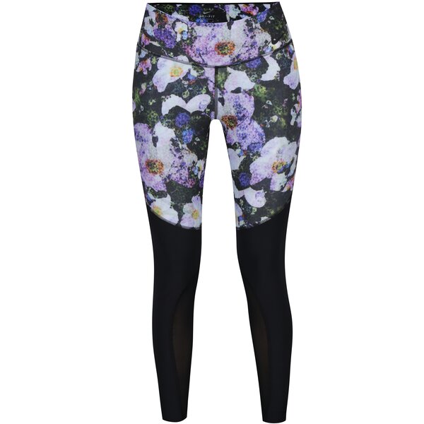 Colanti sport negri cu print floral si detalii din plasa pentru femei Nike Power Legend