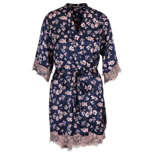Halat bleumarin cu print floral si insertii din dantela Dorothy Perkins