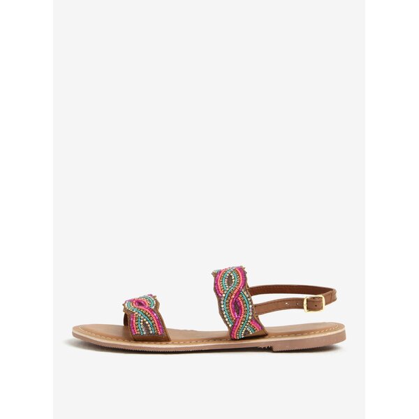 Sandale maro din piele cu margele multicolore Dorothy Perkins