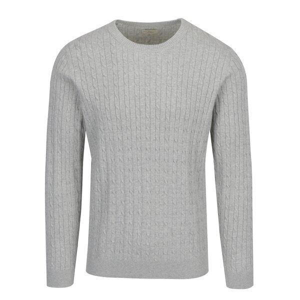 Pulover din bumbac organic gri deschis cu torsade - Selected Homme Clayton