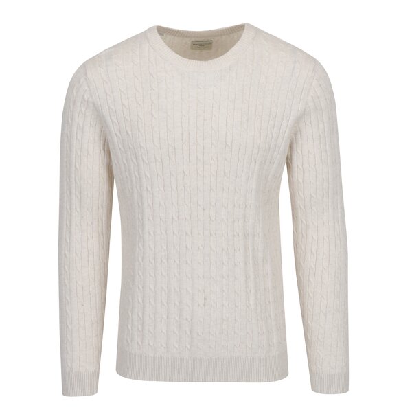 Pulover bej din bumbac organic cu torsade - Selected Homme Clayton