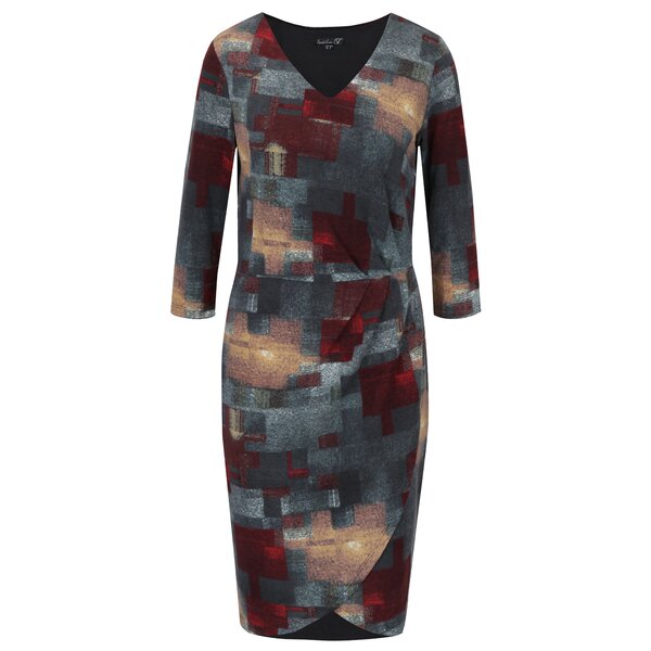 Rochie verde cu print abstract si maneci 3/4 Smashed Lemon