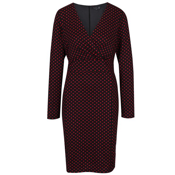 Rochie negru&rosu cu buline si decolteu suprapus Smashed Lemon