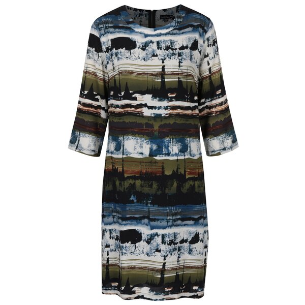 Rochie crem cu print abstract si maneci 3/4 Smashed Lemon