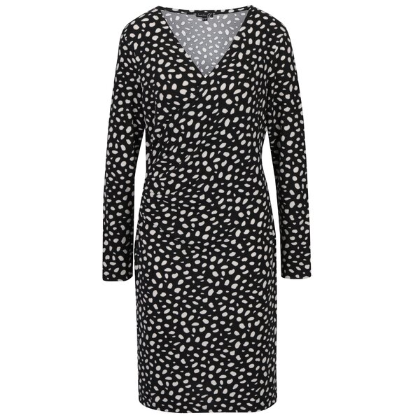 Rochie pulover neagra cu buline si decolteu suprapus Smashed Lemon
