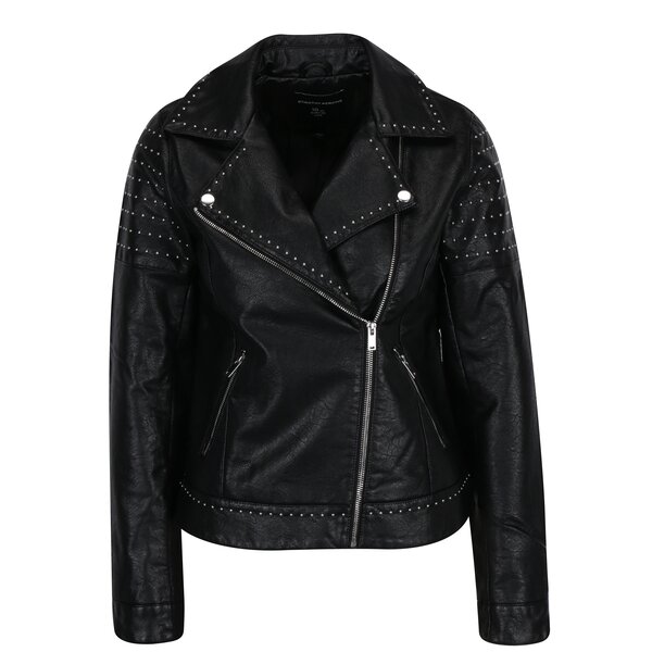 Jacheta biker neagra cu detalii metalice din piele sintetica Dorothy Perkins