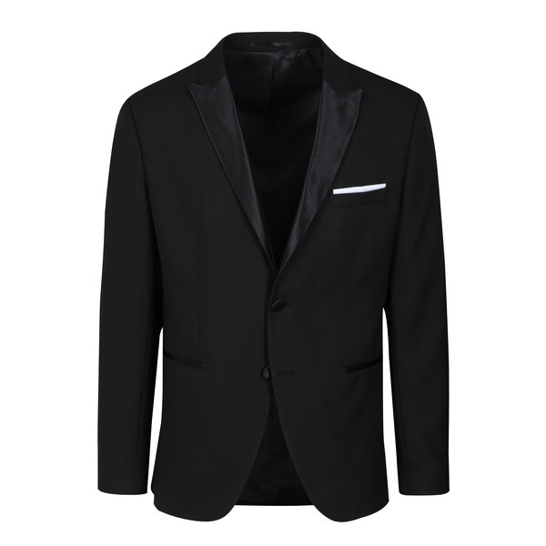 Sacou negru cu revere satinate si batista- Selected Homme Done Tux