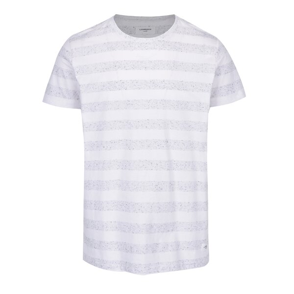 Tricou din bumbac cu dungi alb & gri melanj - Lindbergh