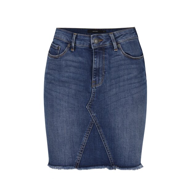 Fusta albastra din denim cu tiv neifinisat VERO MODA Lana