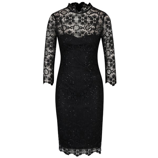 Rochie neagra cu maneci 3/4 si dantela - Paper Dolls