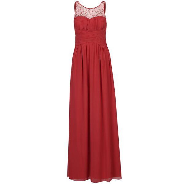 Rochie maxi rosie cu top plisat si aplicatii decorative - Little Mistress