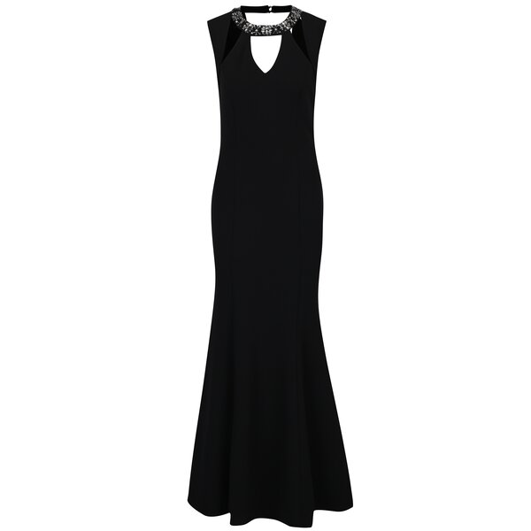 Rochie maxi neagra cu guler choker cu aplicatii - Little Mistress