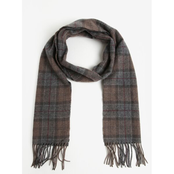 Fular barbatesc maro din lana cu franjuri si carouri - Winter Barbour Tartan Lambswool