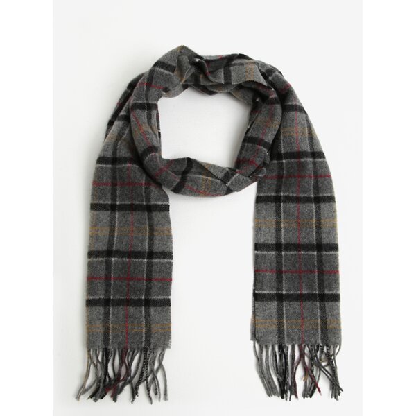 Fular barbatesc gri din lana cu carouri si franjuri - Modern Barbour Tartan LambswooL