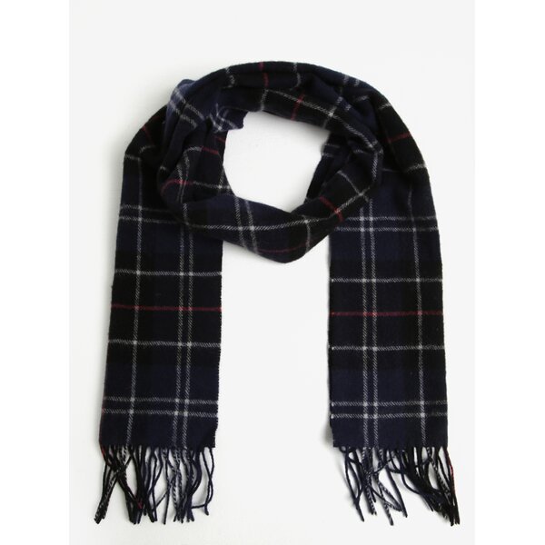Fular barbatesc bleumarin din lana cu franjuri si carouri - Barbour Tartan Lambswool