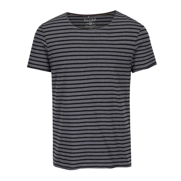 Tricou slim fit gri melanj cu dungi negre - Blend