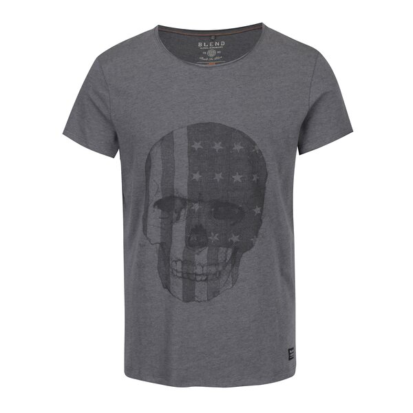 Tricou gri melanj cu print craniu -Blend