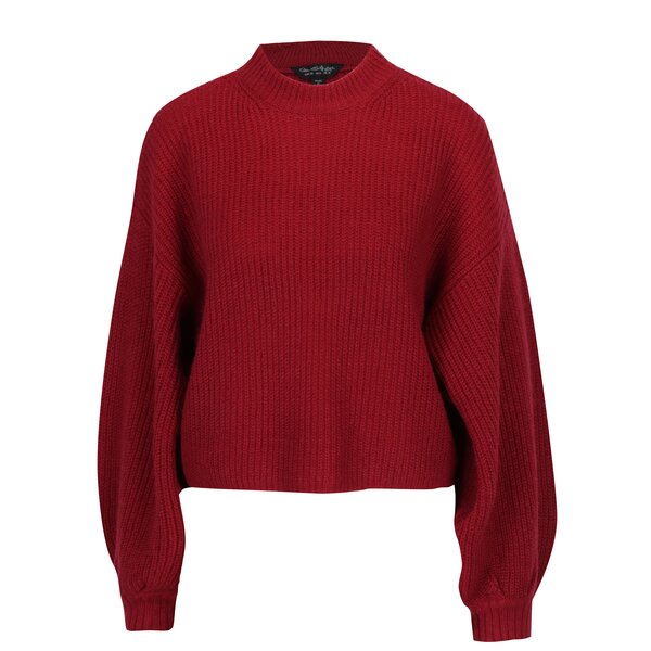 Pulover bordo cu maneci balon din amestec de lana Miss Selfridge