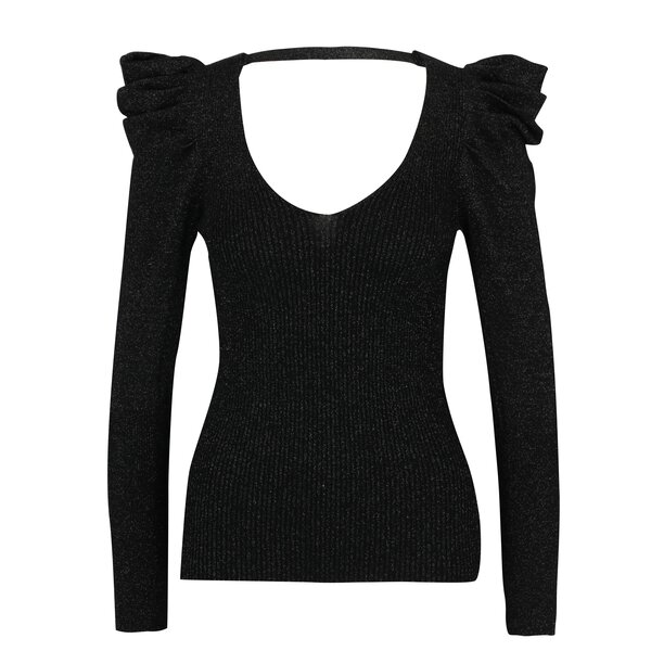 Pulover negru cu fir metalic si volane pe umeri Miss Selfridge