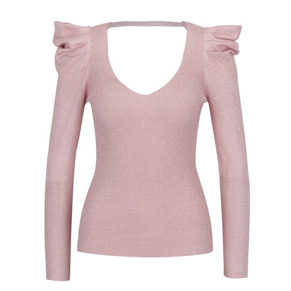 Pulover roz cu fir metalic si volane pe umeri Miss Selfridge