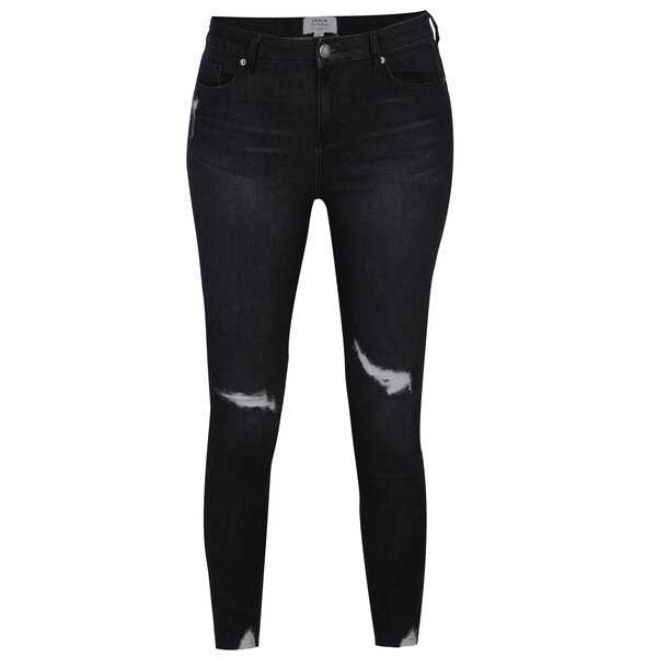 Blugi cropped super skinny negri cu aspect deteriorat Miss Selfridge