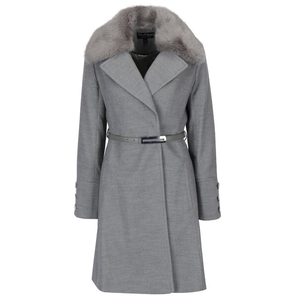 Pardesiu gri cu guler din blana artificiala Miss Selfridge