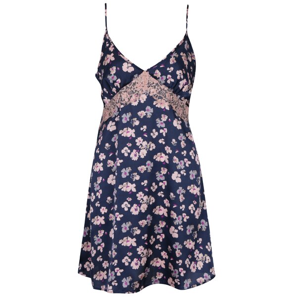 Camasa de noapte bleumarin cu print floral si dantela Dorothy Perkins