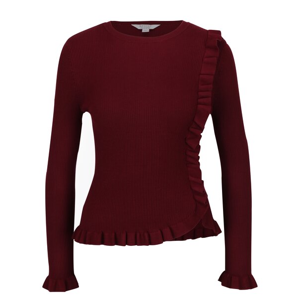 Pulover bordo cu volane Miss Selfridge Petites