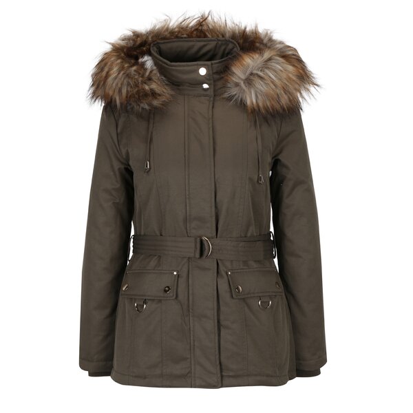 Geaca parka kaki cu blana artificiala pe interior Miss Selfridge Petites