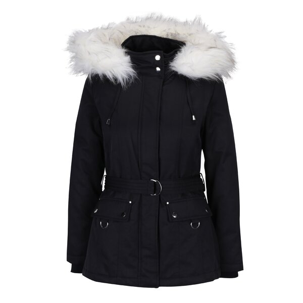Geaca parka neagra cu blana artificiala pe interior Miss Selfridge Petites