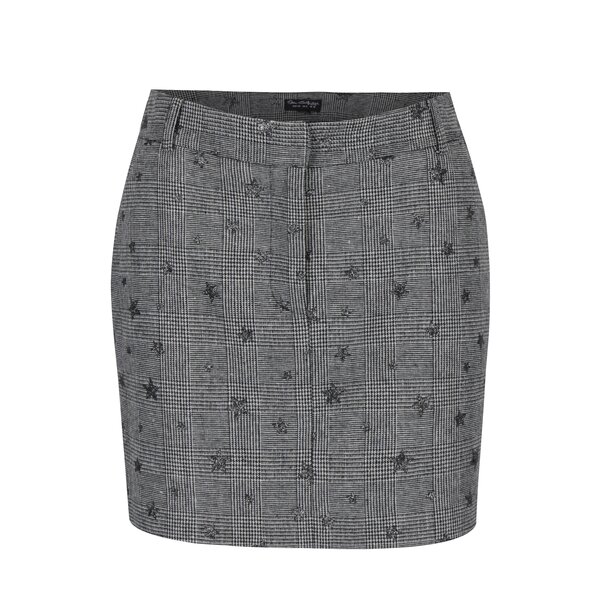 Fusta mini negru&crem cu model houndstooth si stele Miss Selfridge