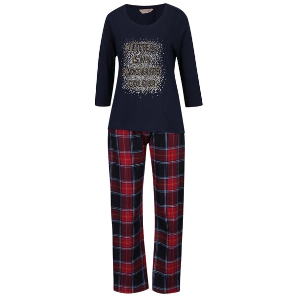 Pijama bleumarin in carouri cu print metalic Dorothy Perkins