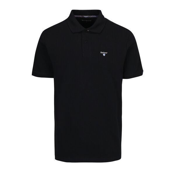 Tricou polo negru cu logo brodat Barbour Tartan Pique