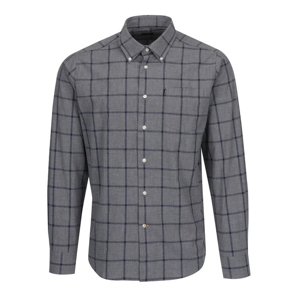 Camasa tailored fit gri&bleumarin in carouri cu guler buttons down Barbour Baxter