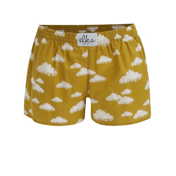 Boxeri galben mustar cu print nori pentru femei - El.Ka Underwear