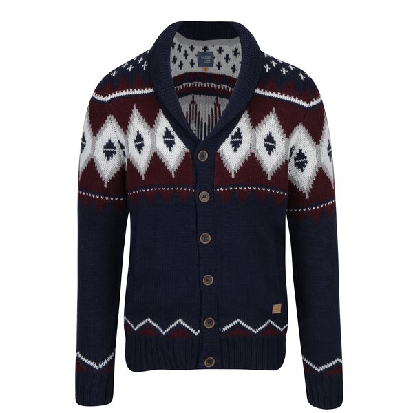 Cardigan albastru cu model geometric si buzunare - Blend
