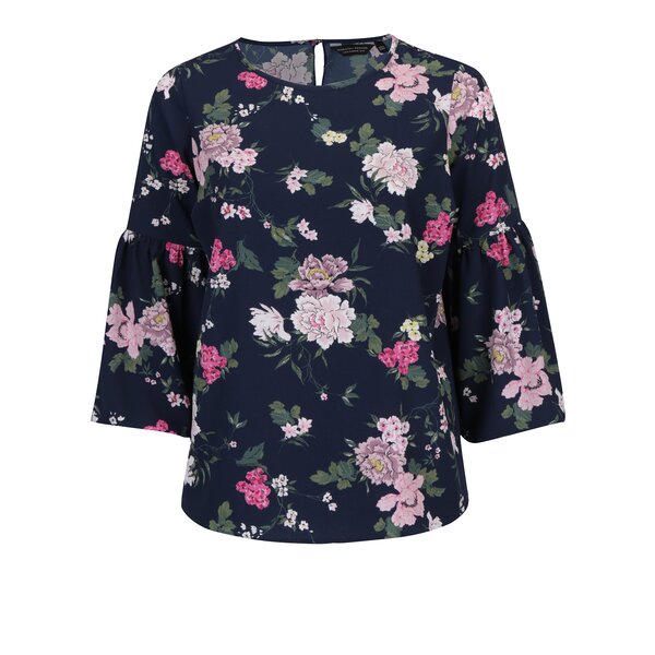 Bluza bleumarin cu maneci clopot si print floral Dorothy Perkins Curve