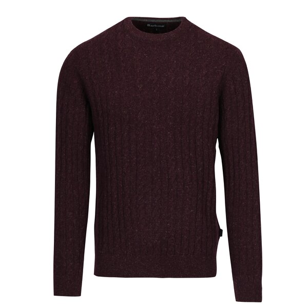 Pulover bordo melanj cu model impletit din amestec de lana Barbour Essential Cable